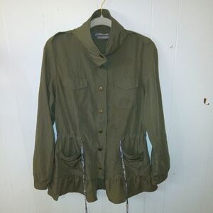 Addie Army Green Floral Tie & Zip Up Jacket S
